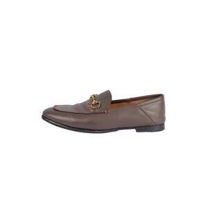 GUCCI Brown Leather Logo Loafers Size 36.5